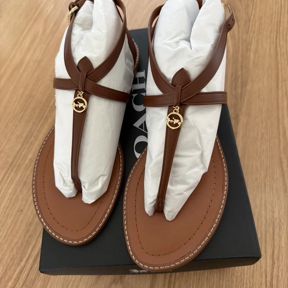 Coach Lydia Leather Sandal in Saddle (Brown) size 9.5 B women new